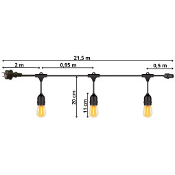 Ghirlandă luminoasă de grădină – 20× bec LED E27, 20 m