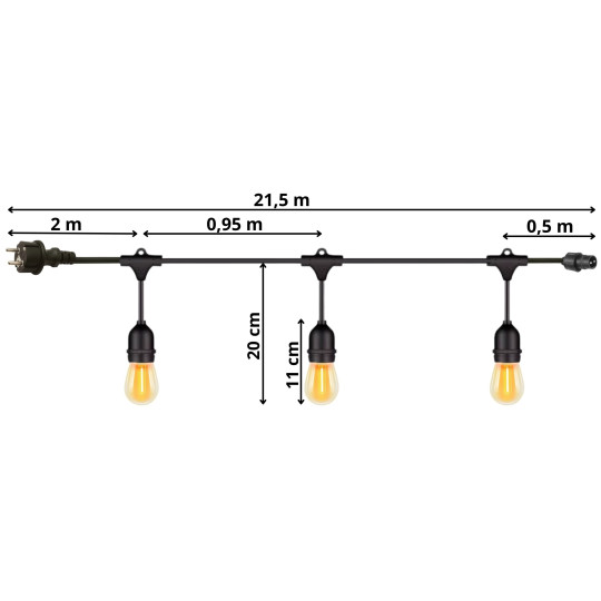 Ghirlandă luminoasă de grădină – 20× bec LED E27, 20 m