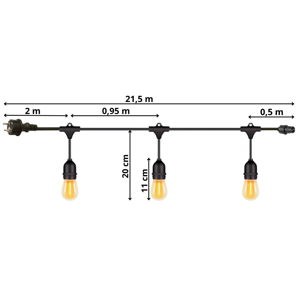 Ghirlandă luminoasă de grădină – 20× bec LED E27, 20 m