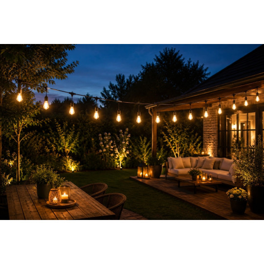 Ghirlandă luminoasă de grădină – 20× bec LED E27, 20 m