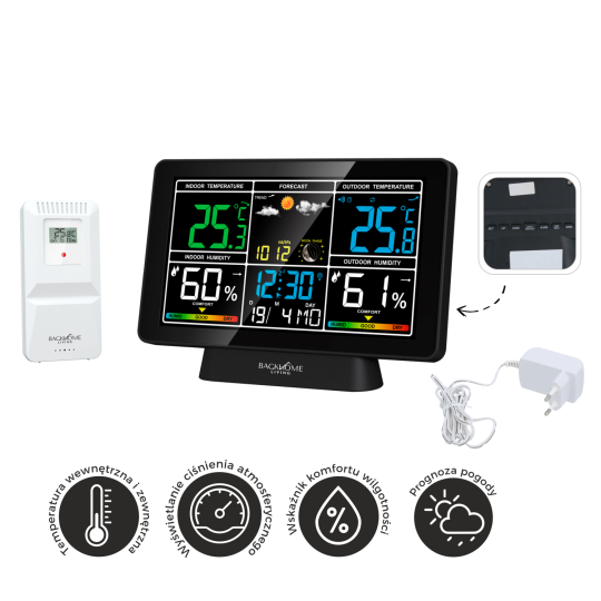 Stație meteorologică digitală RCC cu senzor extern – neagră