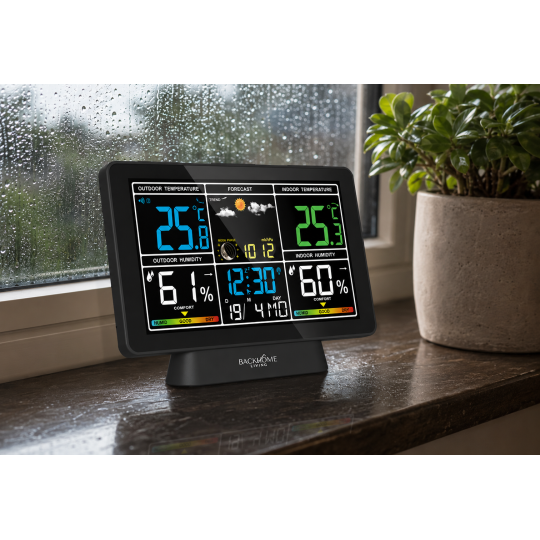 Stație meteorologică digitală RCC cu senzor extern – neagră