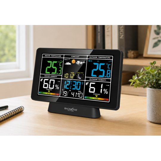 Stație meteorologică digitală RCC cu senzor extern – neagră
