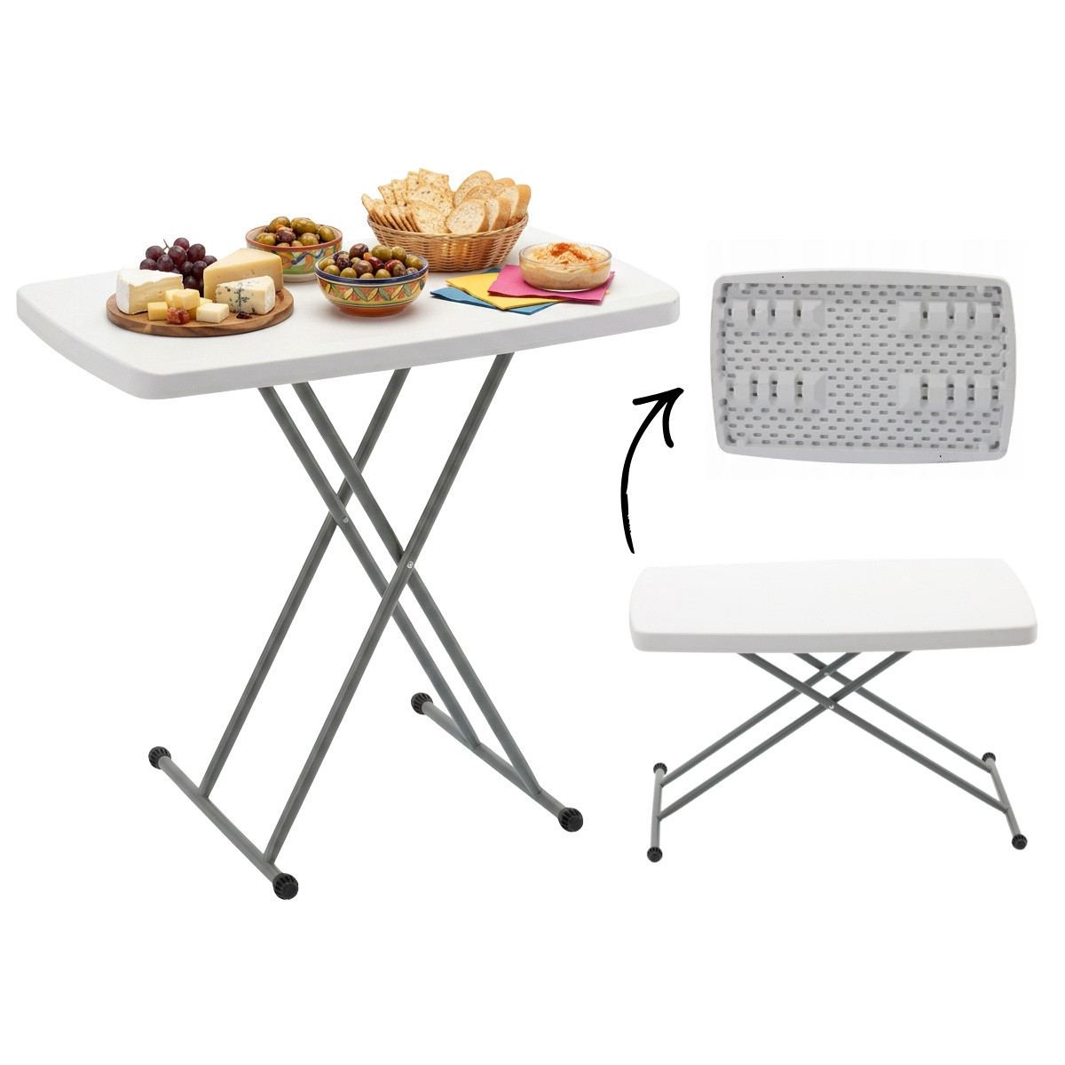 Masă pliantă pentru camping și catering, cu înălțime reglabilă 76,5 × 49,5 cm