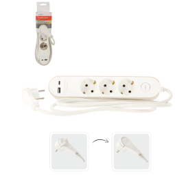 Prelungitor cu întrerupător – 3 prize, USB-A, USB-C, 1,5 m