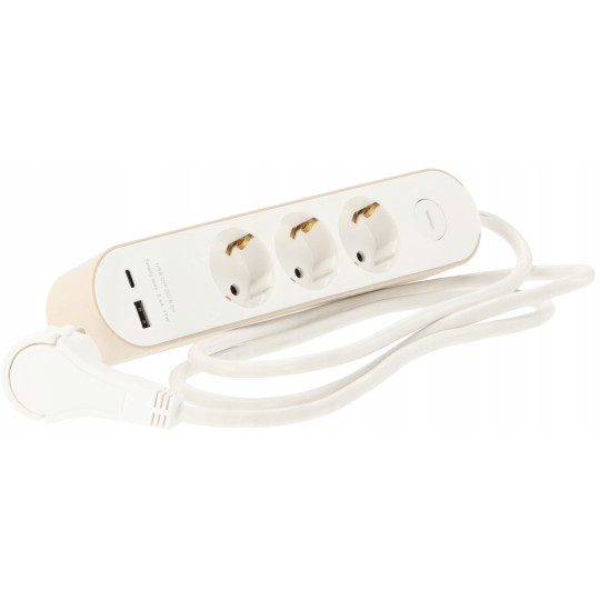 Prelungitor cu întrerupător – 3 prize, USB-A, USB-C, 1,5 m