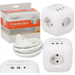 Cablu prelungitor în formă de cub – 3 prize, 2× USB-A, USB-C PD 20 W, 1,5 m