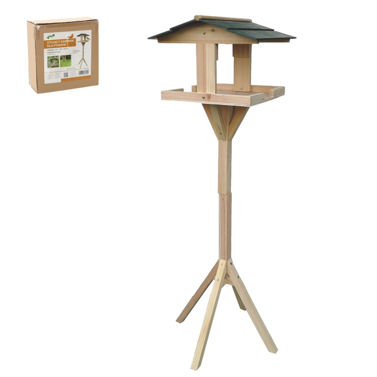 Hrănitoare din lemn pentru păsări pe stativ 116 × 30 × 30 cm
