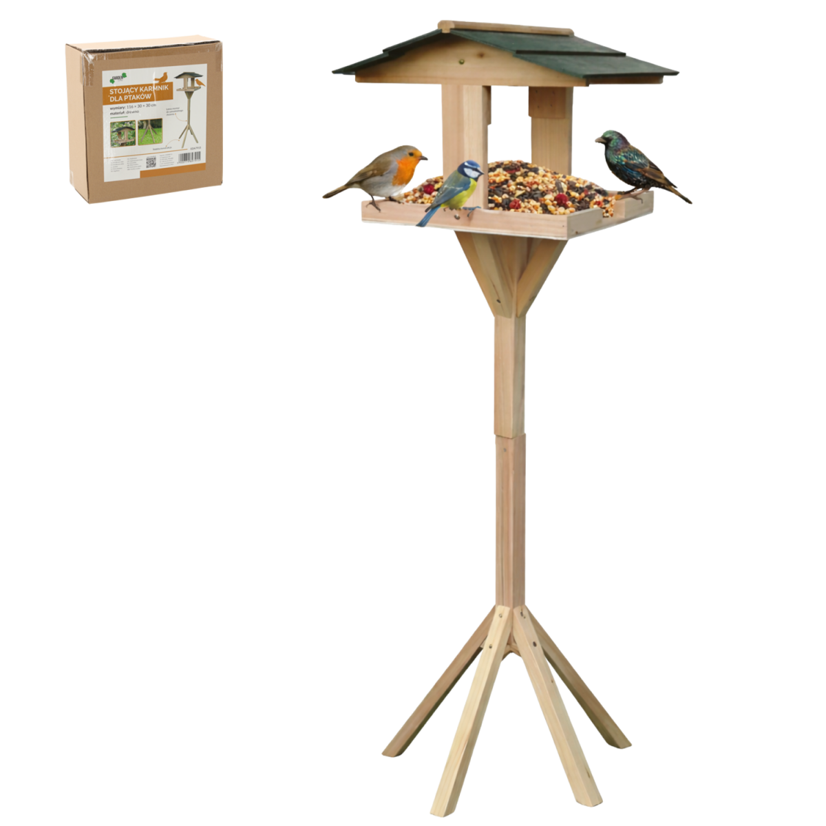 Hrănitoare din lemn pentru păsări pe stativ 116 × 30 × 30 cm