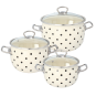 Set de oale emailate cu capace, 3 buc. – 2,5 l, 3,5 l și 5 l, alb cu buline