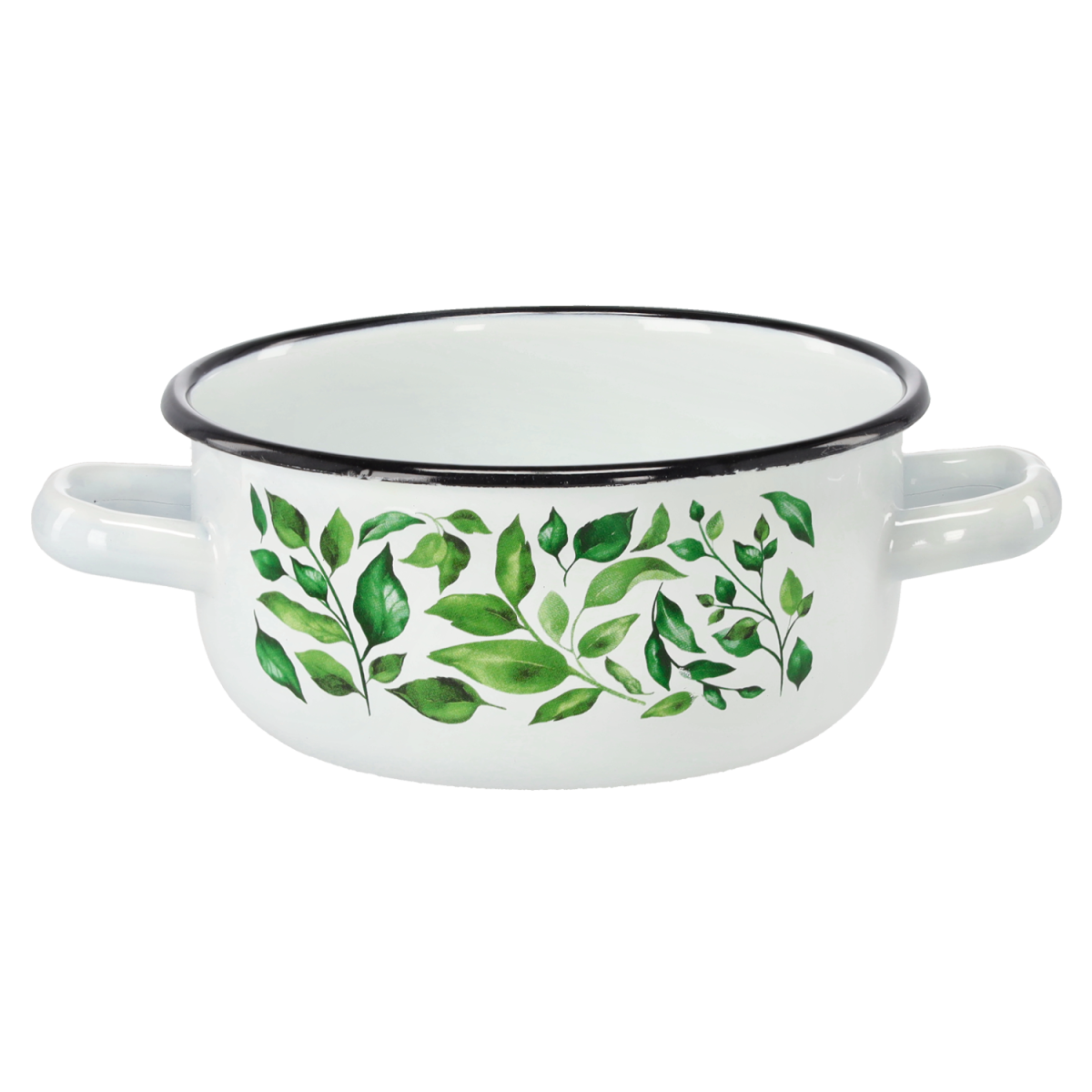 Oală emailată Fikus cu două mânere 1,5 l – 16 cm, alb