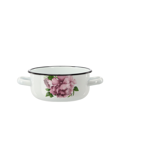Cratiță emailată Bujor Laura cu două mânere 1,5 l – 16 cm, albă