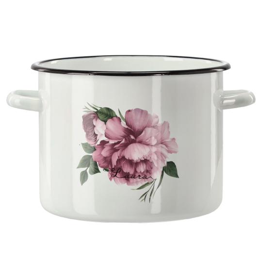 Oală emailată Pivoinia Laura 5,5 l – 22 cm, albă