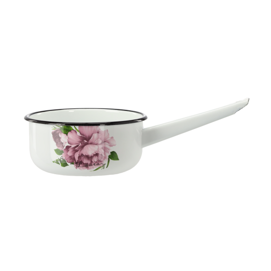 Cratiță emailată Pivónia Laura cu mâner 1,5 l – 16 cm, albă