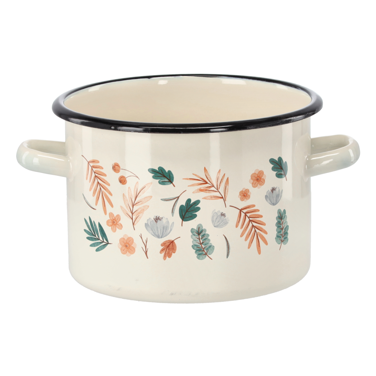 Oală emailată Frunze 3 l – 18 cm, crem