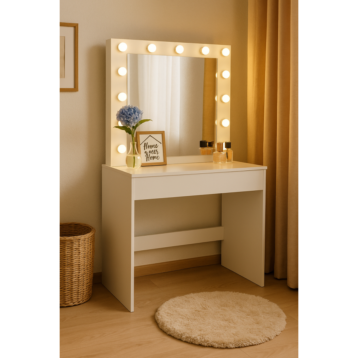 Masă de toaletă cu iluminare LED și oglindă 80 × 40 × 140,5 cm, albă