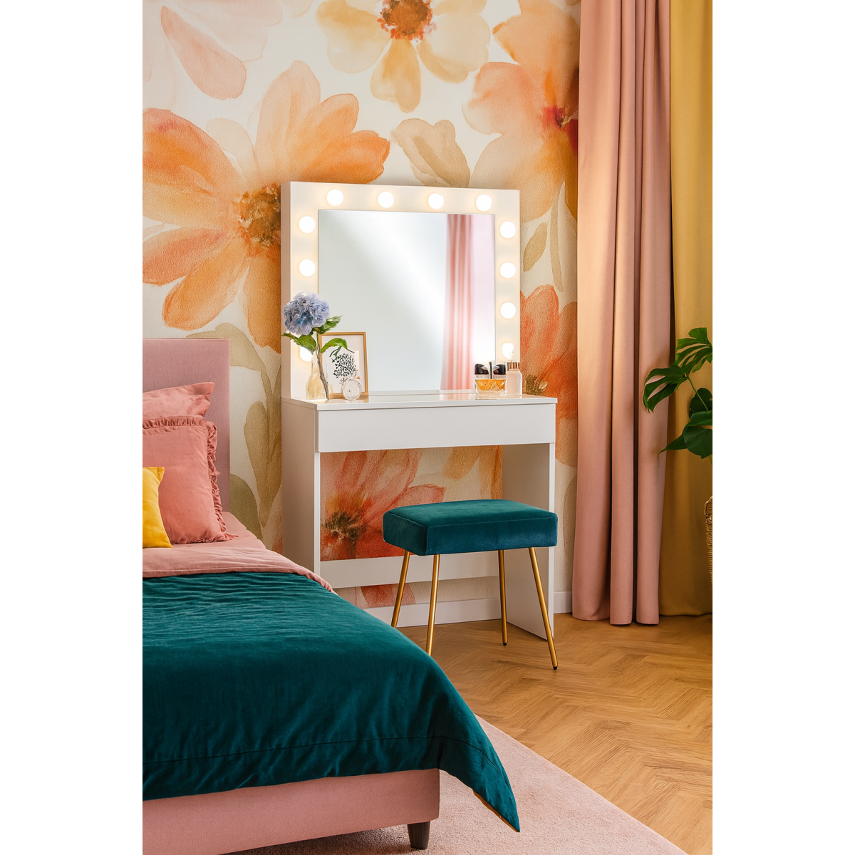 Masă de toaletă cu iluminare LED și oglindă 80 × 40 × 140,5 cm, albă