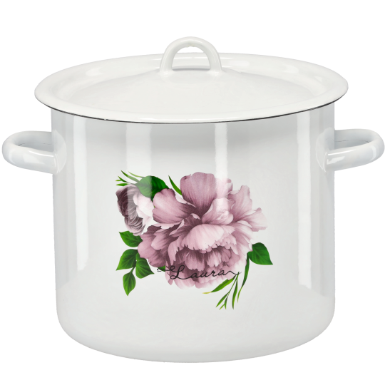 Oală emailată Bujor Laura cu capac 7 l – 22 cm, albă