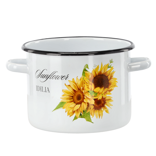 Oală emailată Floarea-soarelui 4,5 l – 20 cm, albă