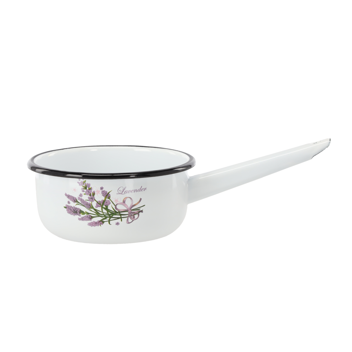 Cratiță emailată Lavandă cu mâner 1,5 l – 16 cm, albă