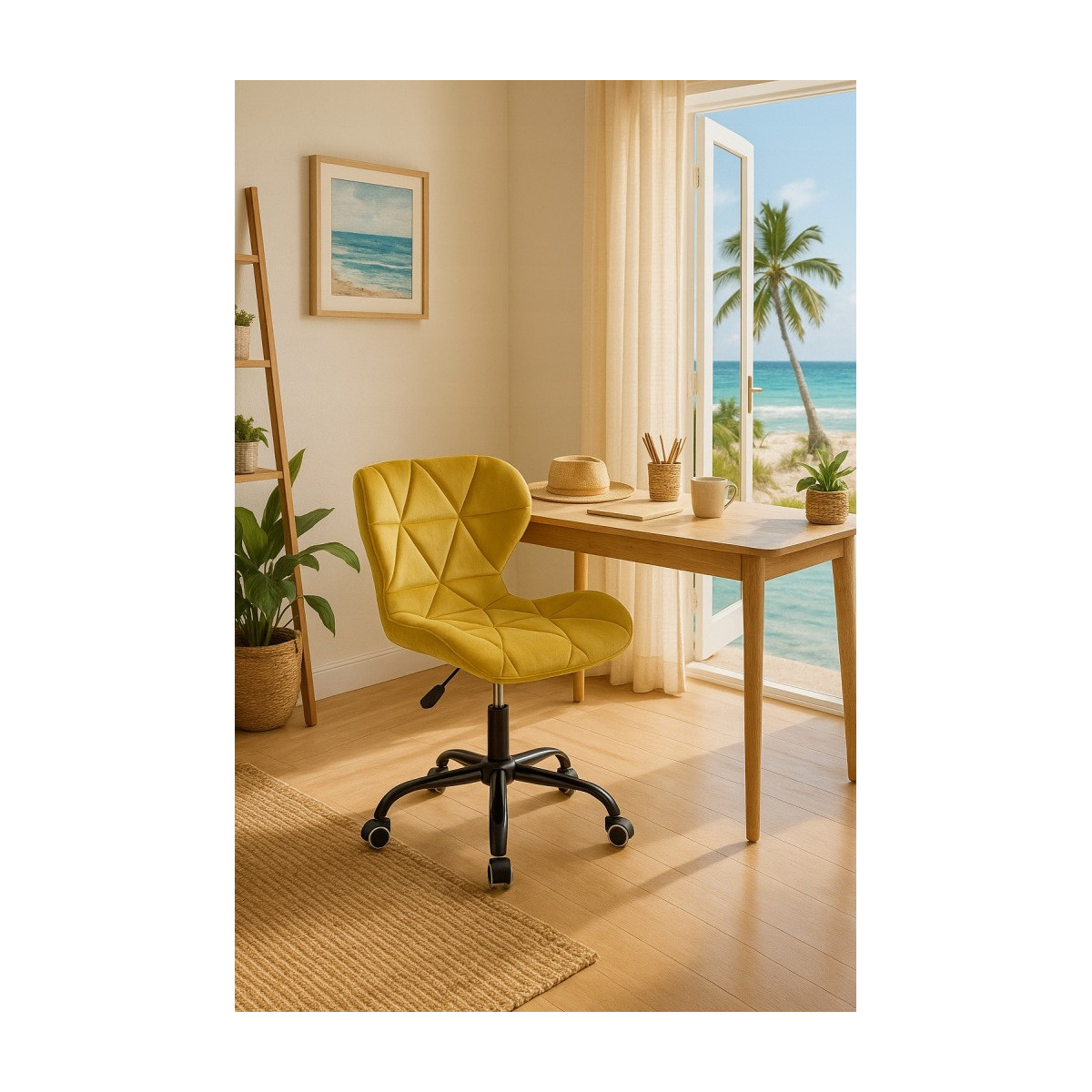 Scaun modern galben pentru birou din velvet