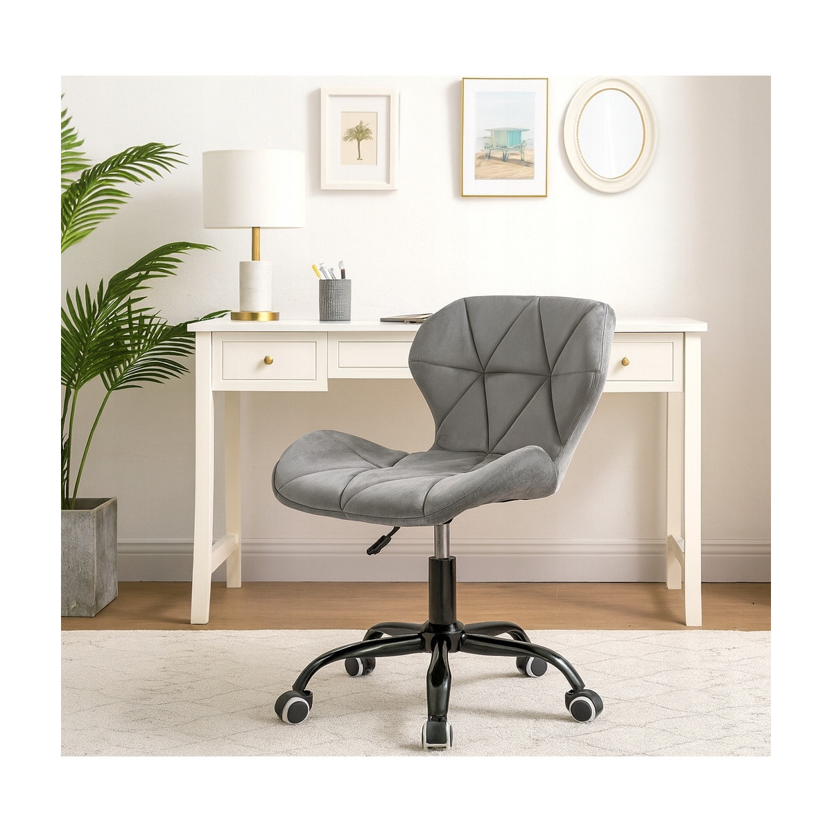 Scaun modern gri deschis pentru birou din velur