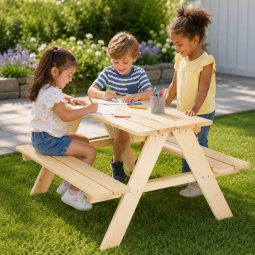 Băncuță de picnic din lemn pentru copii cu măsuță
