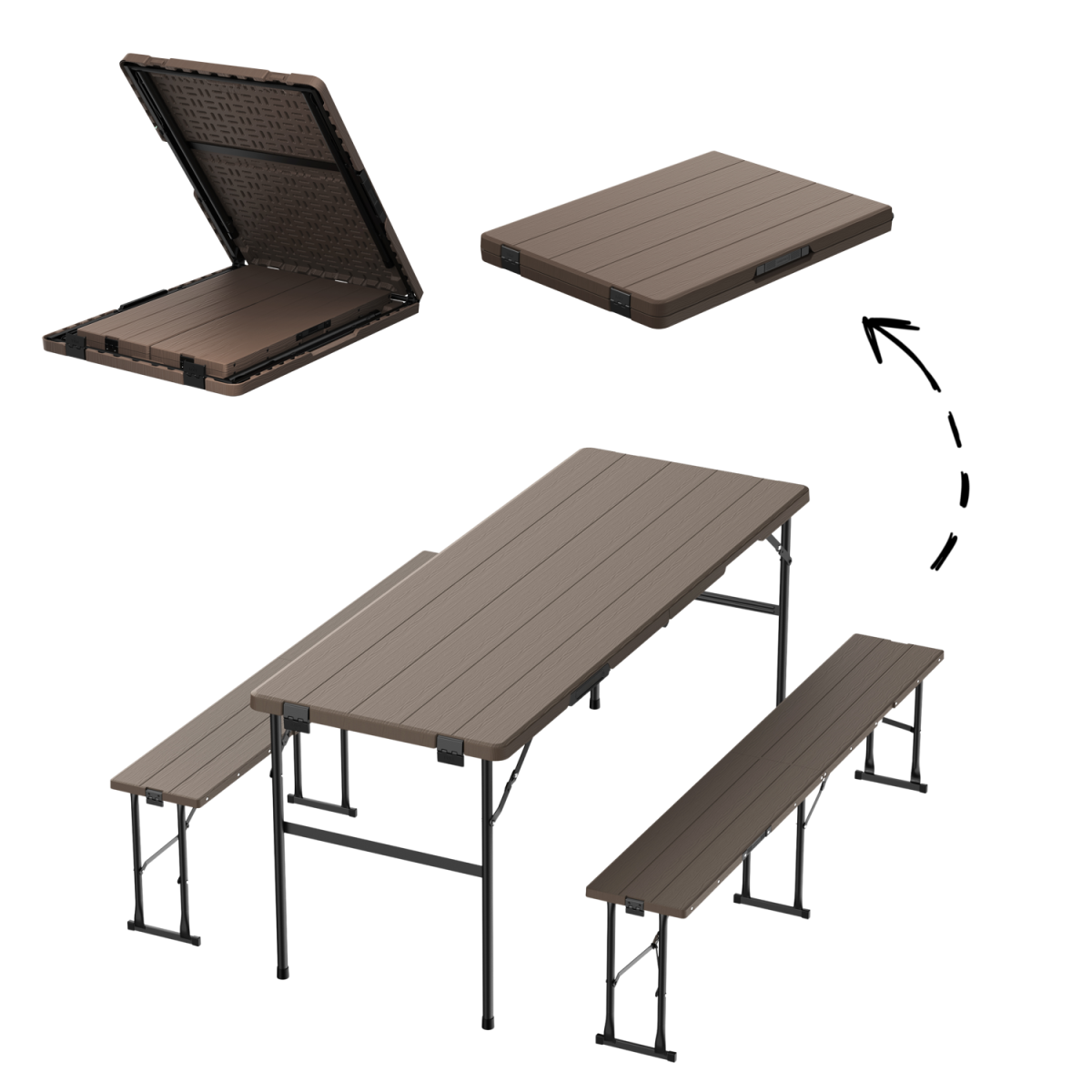 Set de catering pliabil maro – masă 178 cm și 2 bănci