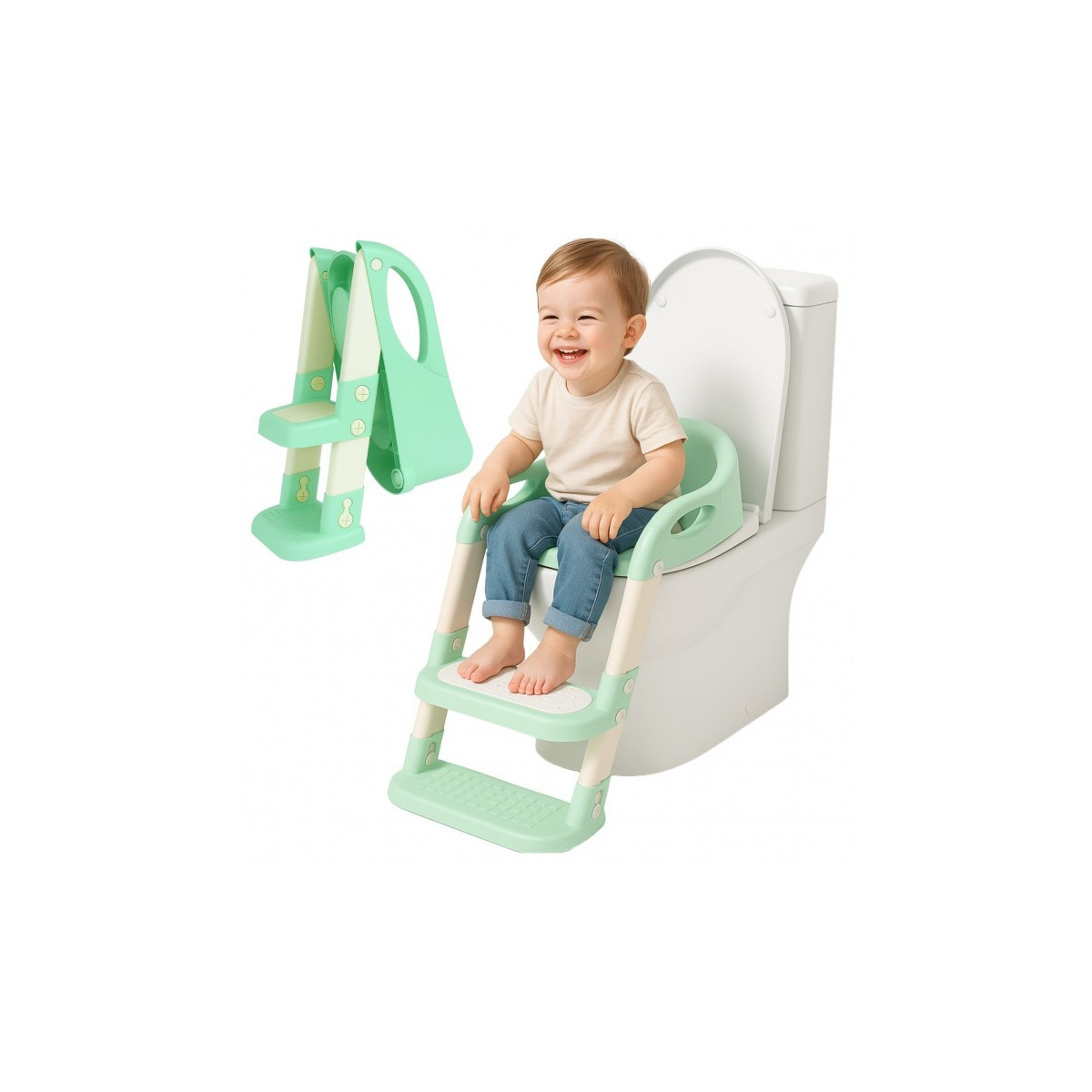 Trepte WC verzi, reglabile pe înălțime, cu adaptor pentru toaletă