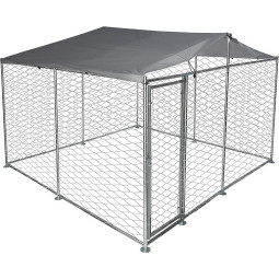 Volieră exterioară pentru câine cu acoperiș 3 × 3 × 2,1 m