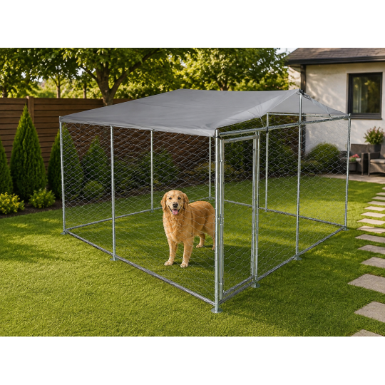 Volieră exterioară pentru câine cu acoperiș 3 × 3 × 2,1 m