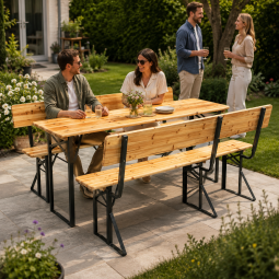 Set de bere pentru grădină cu spătar – masă 170 cm + 2 bănci