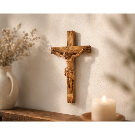Závesný kríž s postavou Ježiša 12,5 × 3,5 × 20 cm, polyresin