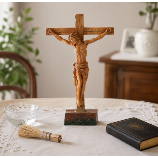 Stojaci kríž s postavou Ježiša 19 × 7,5 × 29,5 cm, polyresin