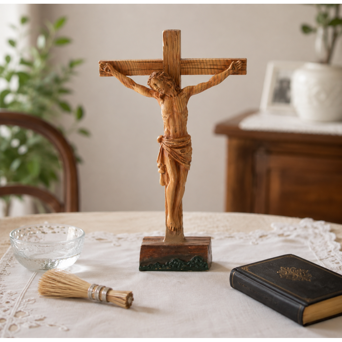 Stojaci kríž s postavou Ježiša 19 × 7,5 × 29,5 cm, polyresin