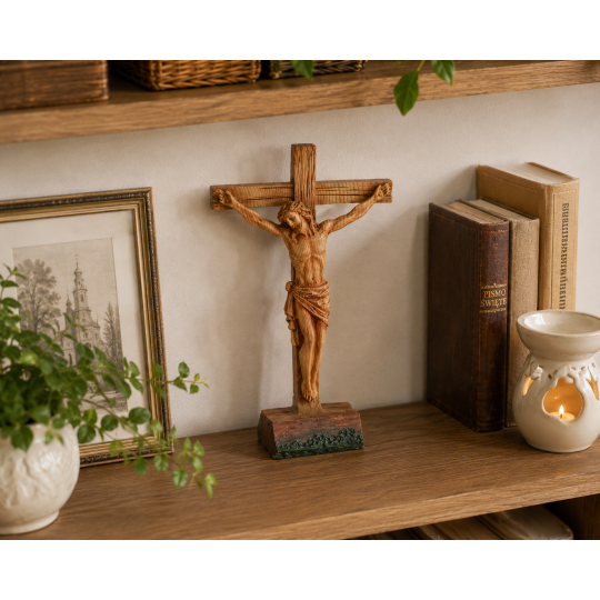 Stojaci kríž s postavou Ježiša 19 × 7,5 × 29,5 cm, polyresin