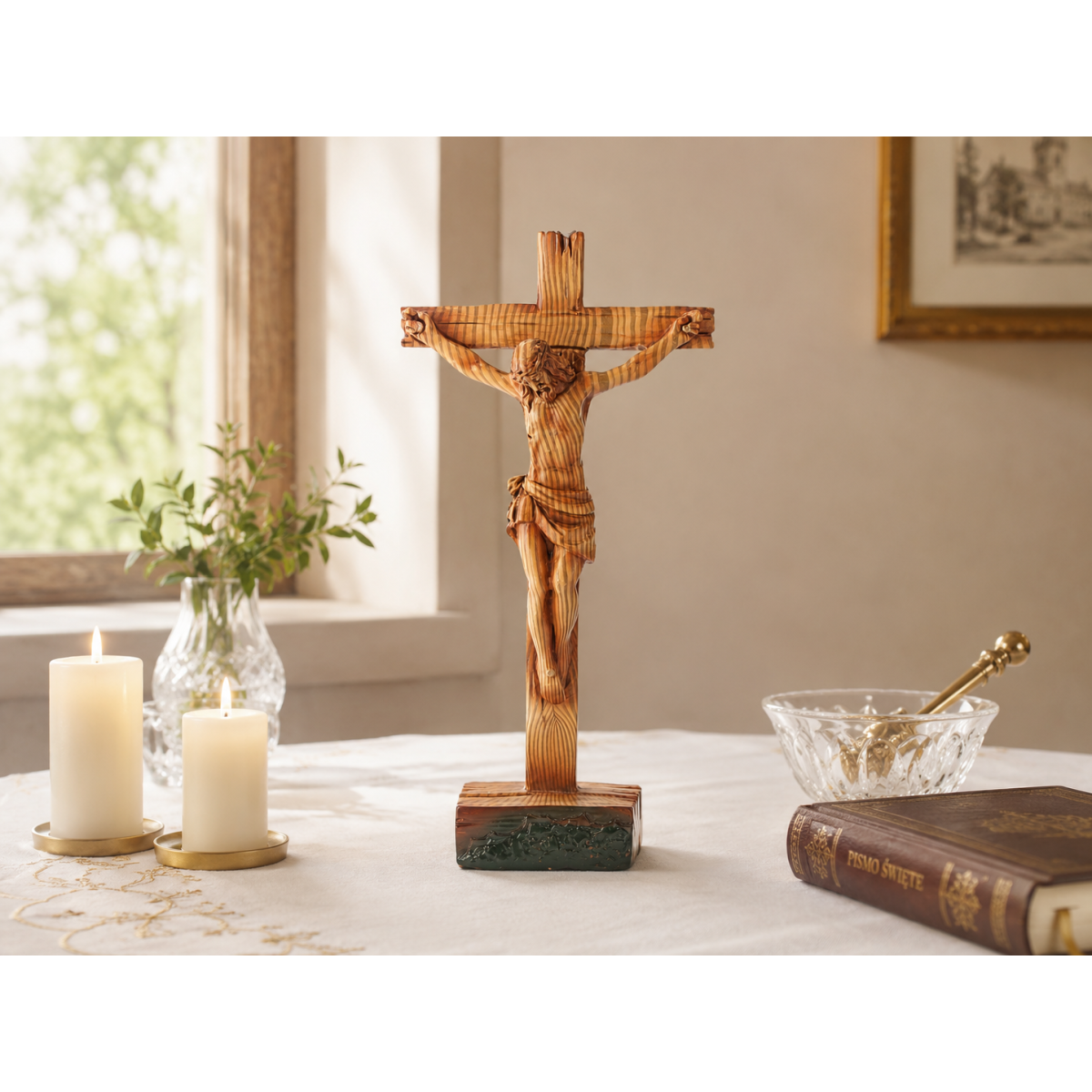 Stojaci kríž s postavou Ježiša 11 × 4,8 × 21,5 cm, polyresin