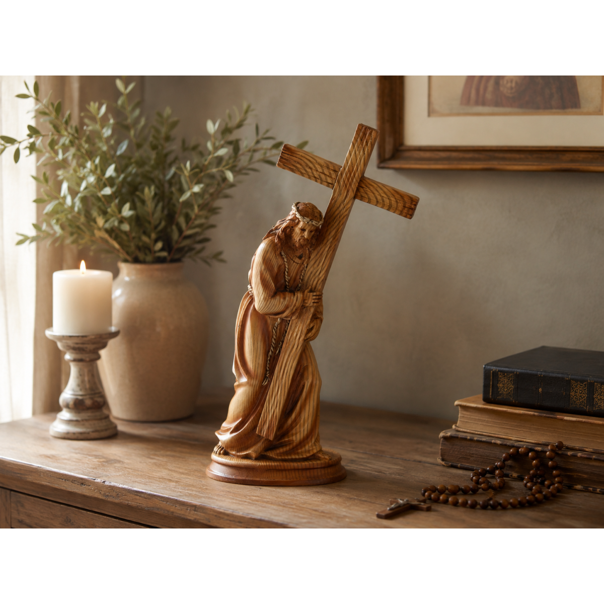 Soška Ježiš s krížom 19 × 9 × 31,5 cm, polyresin