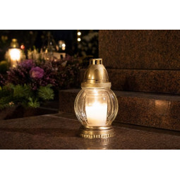 Candelă Grave, sticlă clară, aurie, 20 cm, 18 h - pachet 9 buc.