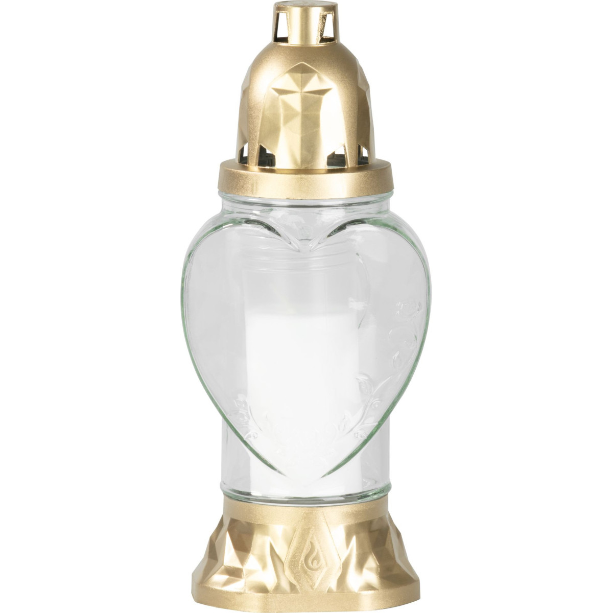 Lumânare Heart din sticlă transparentă 25,5 cm, 28 h - pachet de 6 buc.