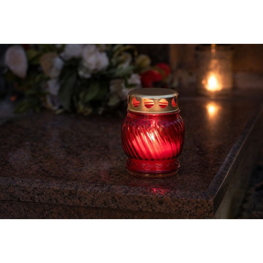 Lumânare de mormânt Grave sticlă roșie 10 cm, 6-8 ore - pachet 20 buc
