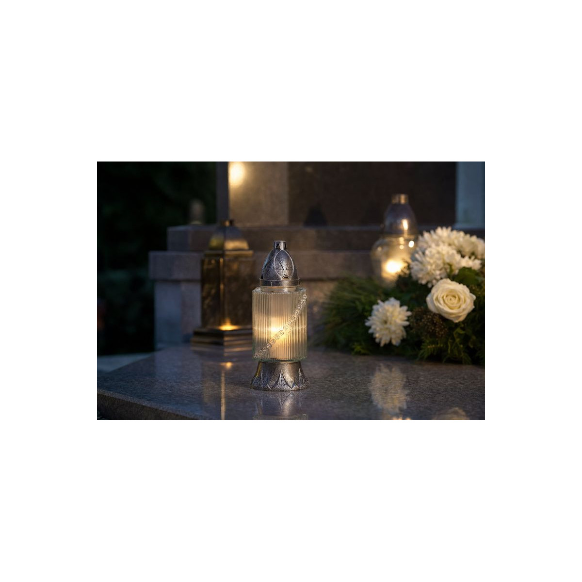 Lumânare Grave, sticlă decor, 25 cm, 28 ore - pachet de 9 bucăți