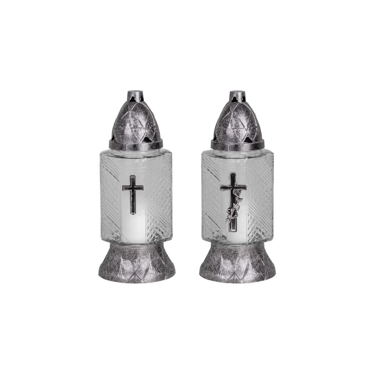 Lumânare Grave sticlă Cruce 24 cm, 20 h - pachet 9 buc