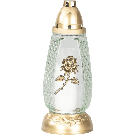 Candelă Grave, sticlă transparentă, mix decor, 28 cm, 40 h - pachet 8 buc.