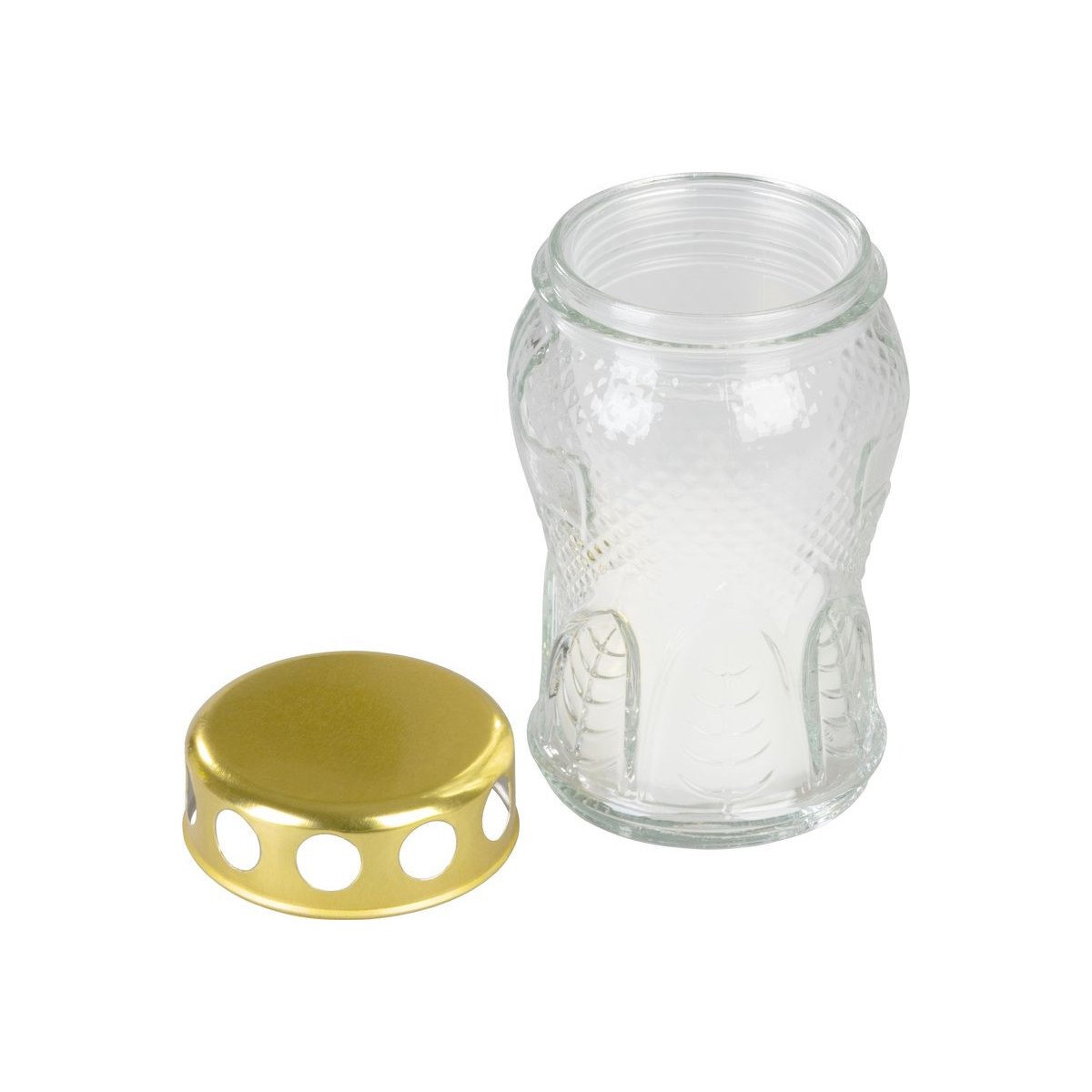 Candela Grave, sticlă transparentă cu inimioară, aurie, 12 cm, 16 h - pachet 6 buc.