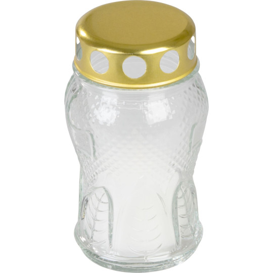 Candela Grave, sticlă transparentă cu inimioară, aurie, 12 cm, 16 h - pachet 6 buc.