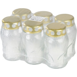 Candela Grave, sticlă transparentă cu inimioară, aurie, 12 cm, 16 h - pachet 6 buc.