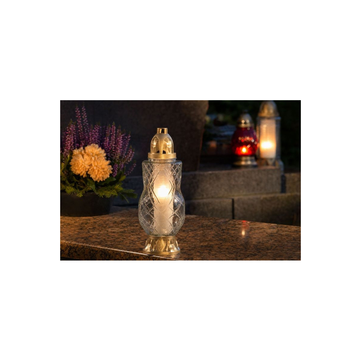 Candelă Grave, sticlă transparentă, 36 cm, 62 h - pachet 9 buc.