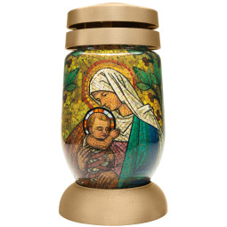 Kahanec Bolsius S03 3D Mária s Ježišom, vitráž 22 cm, 36 h - balenie 6 ks