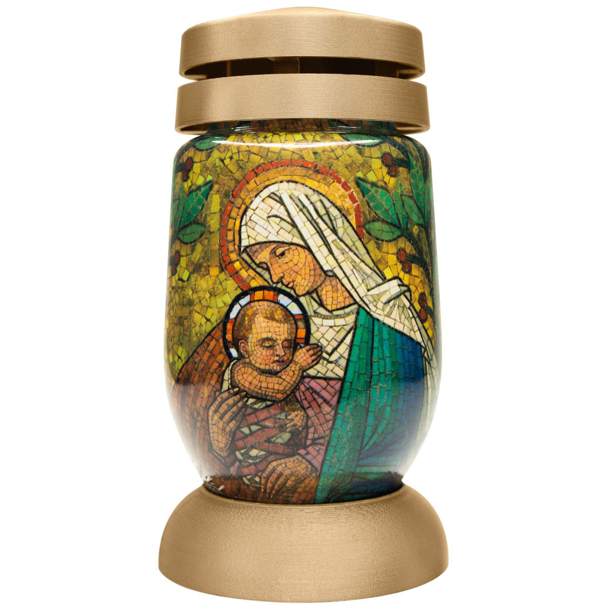 Kahanec Bolsius S03 3D Mária s Ježišom, vitráž 22 cm, 36 h - balenie 6 ks